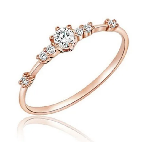Minimalist Alloy Zirconia Ring For Women Gold Silver Rose Gold Plated Row Setting Delicate Thin Band Fashion Finger Ring Jewelry