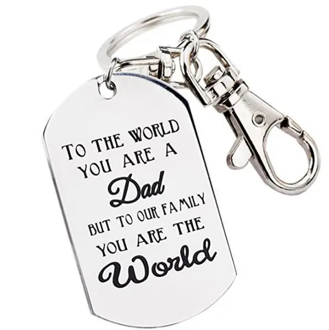 Stainless Steel Dad Keychain Dog Tag Pendant Engraved Father's Day Gift For Father Family World Key Ring Jewelry Silver