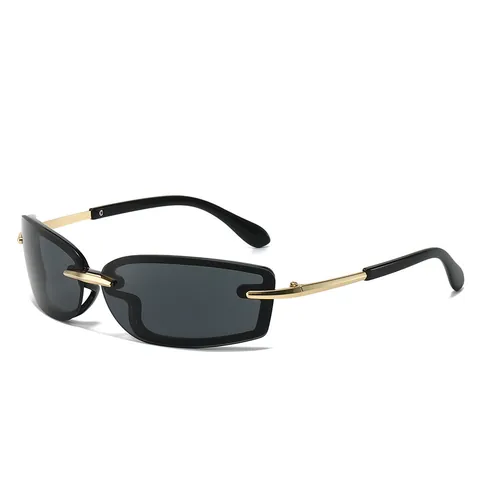 Y2K Rectangular Rimless Sunglasses For Women Men Metal Temples PC Lens Futuristic Fashion Eyewear