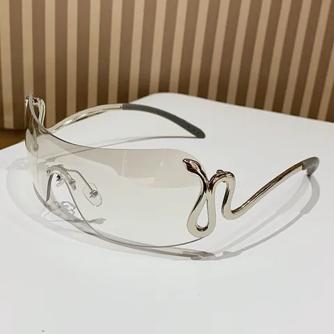 Occhiali da Sole a Mascherina Senza Montatura Y2K per Donna Uomo Moda Serpente Aste in Metallo Millennium Occhiali da Sole UV400