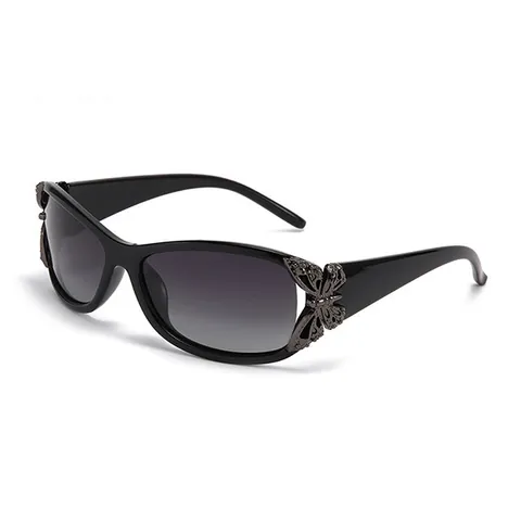 Y2K Damen Polarisierte Sonnenbrille PC Rahmen Metall Schmetterling Dekor UV400 Schutz Trendige Oversize Brille Outdoor Eyewear