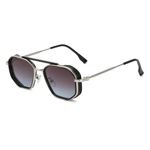 Retro Punk Sunglasses Men Women Metal Polygon Frame UV400 Protection Double Bridge Steampunk Sun Glasses Fashion Eyewear