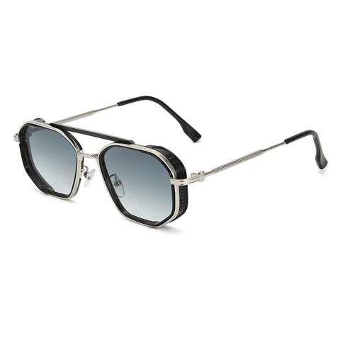 Retro Punk Sunglasses Men Women Metal Polygon Frame UV400 Protection Double Bridge Steampunk Sun Glasses Fashion Eyewear