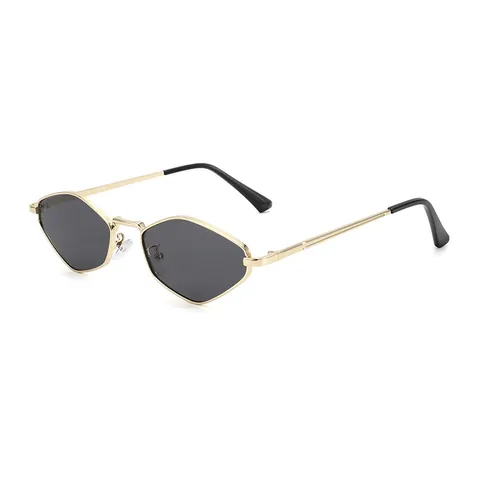 Lunettes de Soleil Monture Métallique Verres PC Polygone pour Femmes Hommes Rétro Petit Hexagone Protection UV400 Mode Eyewear