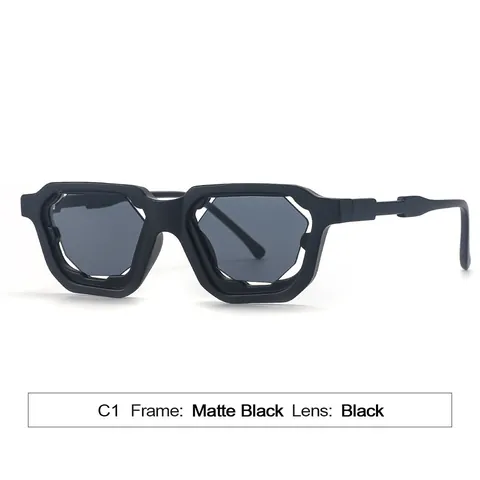 Fashion Geometric Hollow Small Square Frame Sunglasses Women Men UV400 Protection PC Lens Trendy Matte Black Street Style Eye Wear