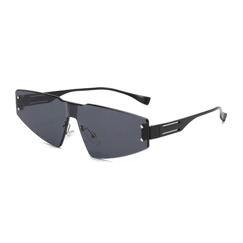 Women Rimless Oversized Sunglasses One Piece Shield Rivet Metal Frame UV400 Protection Trendy Eyewear For Outdoor Party