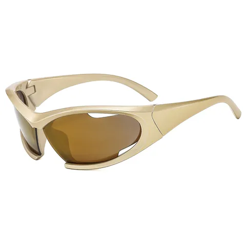 Y2K Futuristische Wrap Around Sport Sonnenbrille Unregelmäßiger Hohler PC Rahmen UV400 Schutz Radsport Brille Für Damen Party