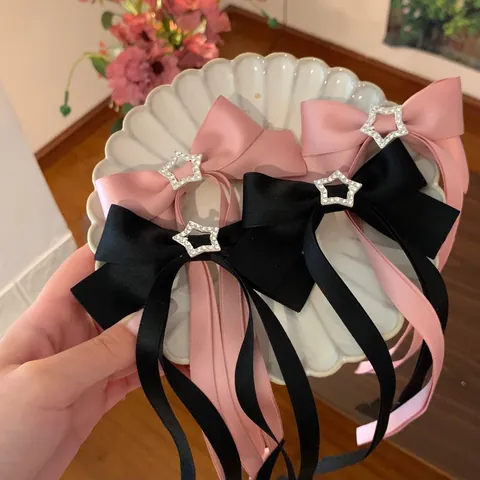 Koreanischer Süßer Satin Schleife Haarclip Stern Strass Langer Streamer Mode Eleganter Haarschmuck Für Damen Mädchen