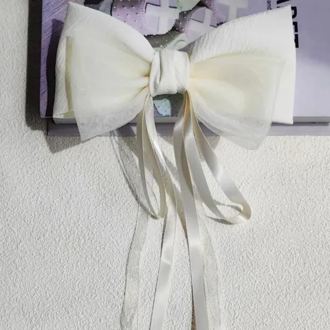 Barrette à Cheveux Femme Élégante Grand Nœud en Maille Organza Avec Longs Rubans en Satin Accessoire Cheveux Style Coréen pour Fête Quotidien