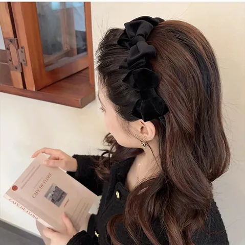 French Vintage Velvet Bowknot Headband For Women Elegant Multi Layer Bow Hair Band Retro Soft Headpiece Daily Hair Accessories