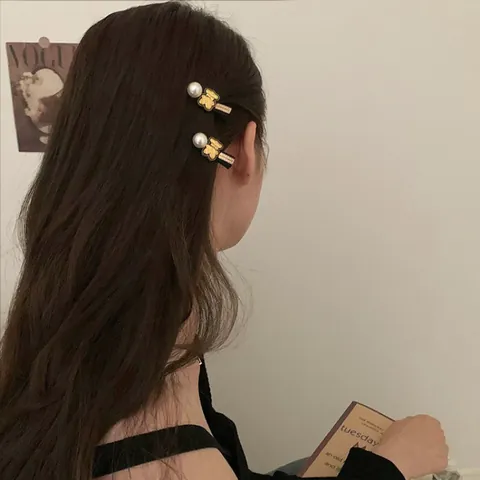 Korean Cute Bear Hair Clips With Faux Artificial Pearl Bow Knot Ribbon Wrapped Alloy Hairpin Set For Women Girls Jewelry Gift
