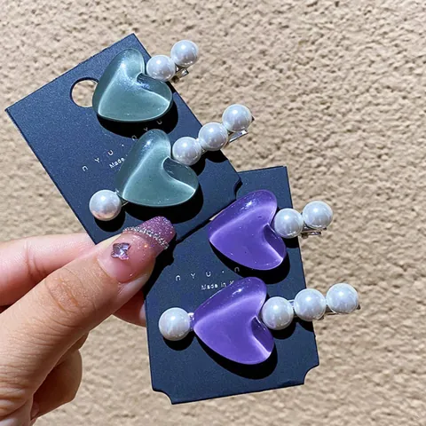 Set de Pinzas para el Cabello de Corazón Dulce Estilo Coreano con Perlas Artificiales de Imitación para Mujer Niña Pinzas de Resina