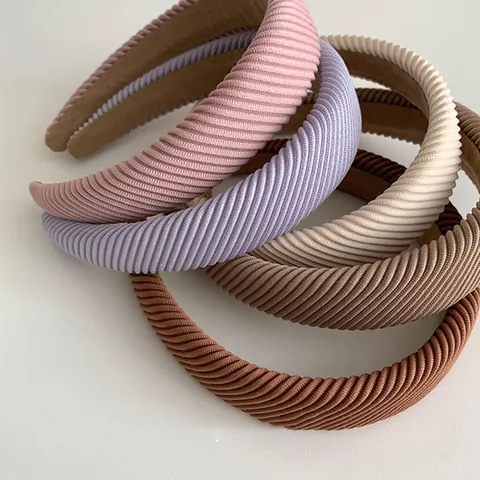 Vintage Velvet Ribbed Thickened Sponge Hairband For Women Wide Padded Alice Band Retro Solid Color Hair Accessories Hair Hoop