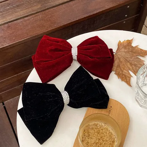Fermaglio per Capelli con Fiocco in Velluto Vintage per Donna Elegante Grande Fiocco Rosso Nero con Künstliche Perle Sintetiche