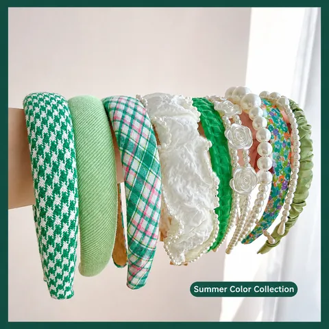 Diadema Acolchada de Esponja Estilo Coreano para Mujer Vintage Color Sólido Cuadros Tela de Punto de Gofre Banda de Pelo Accesorios