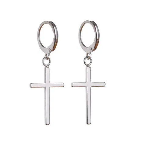 Legierung Kreuz Anhänger Creolen Für Herren Damen Punk Gothic Hip Hop Polierte Metall Huggie Ohrringe Schmuck Zubehör Geschenk