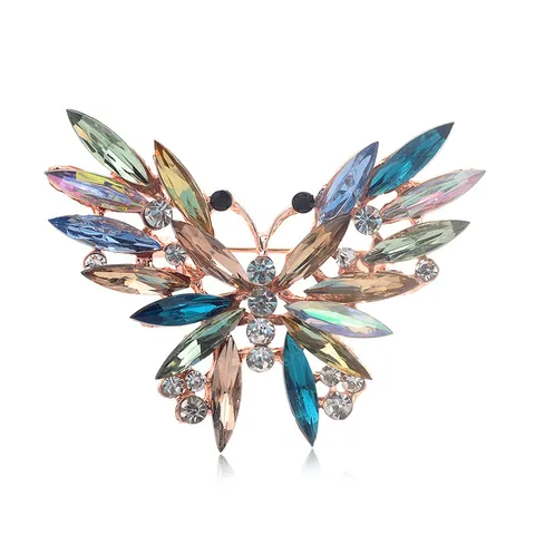 Mode Kleurrijke Strass Vlinder Broche Voor Vrouwen Rose Verguld Marquise Kunstkristal Dierlijke Broche Pin Voor Bruiloft Banket Cadeau