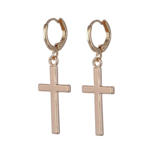 Alloy Cross Pendant Hoop Earrings For Men Women Punk Gothic Hip Hop Polished Metal Huggie Earrings Jewelry Accessory Gift