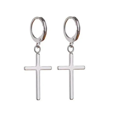 Alloy Cross Pendant Hoop Earrings For Men Women Punk Gothic Hip Hop Polished Metal Huggie Earrings Jewelry Accessory Gift