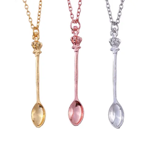 Creative Crown Spoon Pendant Necklace Alloy Electroplated Metal Long Chain Jewelry For Women Men Party Accessories Gift