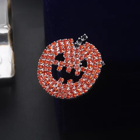 Broche de Calabaza de Halloween Vintage Con Diamantes de Imitación Jack-O-Lantern Aleación Roja Cristal Joyería para Mujer