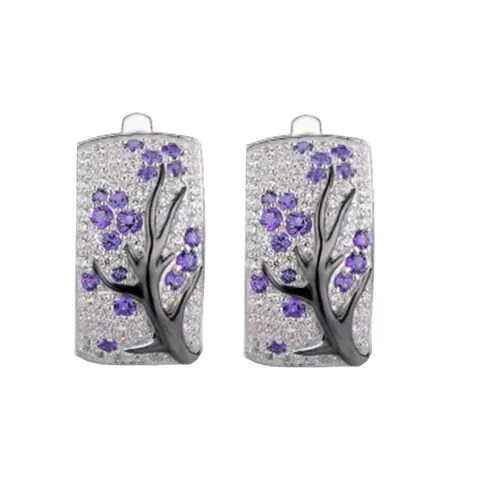 Vintage Alliage Fleur Huggie Créoles Avec Tige En Argent Zirconium Strass Branche Fleur De Prunier Boucles Oreilles Pour Femmes Bijoux Cadeau