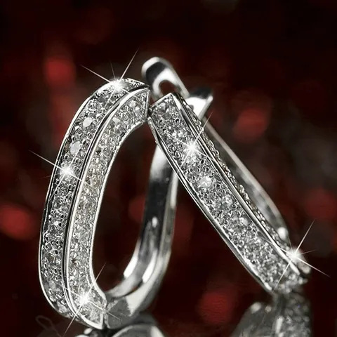 Boucles d'Oreilles Créoles Huggie en Alliage Strass Forme U Avec Tige en Argent Sterling 925 Bijoux de Zircone
