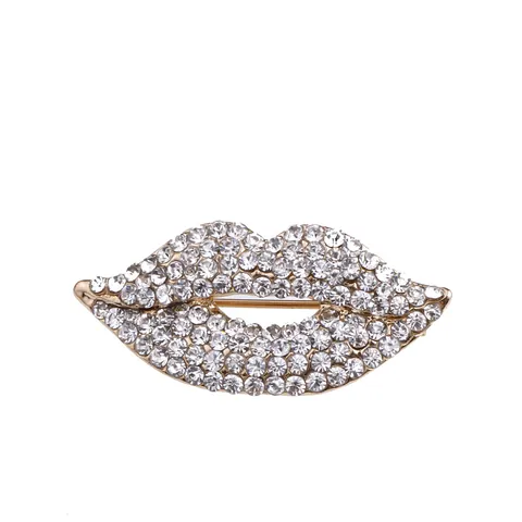 Spilla in Lega a Forma di Labbra Con Strass per Donna Placcata Oro 18K Cristallo Luccicante Accessori di Gioielleria Moda