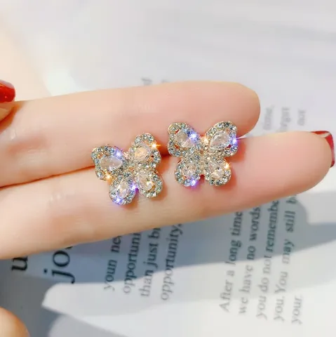 Boucles d'Oreilles Clous Papillon Avec Tige en Argent Sterling 925 Alliage Zirconium Bijoux de Mode Élégants Pour Femmes Mariage Fête Cadeau