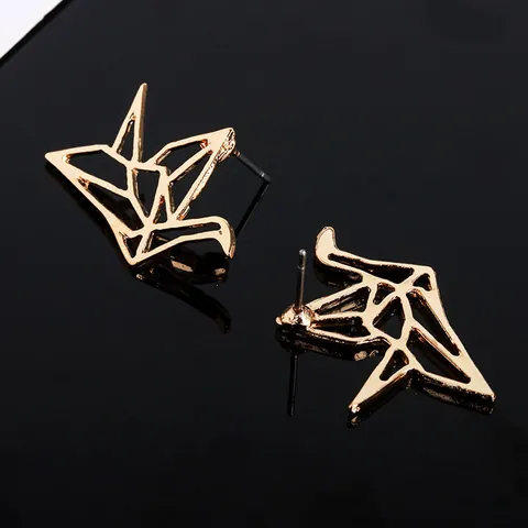 Origami Kraanvogel Oorknopjes Legering Geometrisch Opengewerkt Kraanvogel Knopjes Voor Dames Minimalistische Literaire Sieraden Goud Zilver