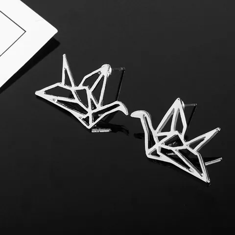 Origami Kraanvogel Oorknopjes Legering Geometrisch Opengewerkt Kraanvogel Knopjes Voor Dames Minimalistische Literaire Sieraden Goud Zilver