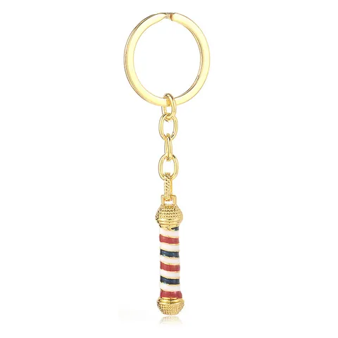 Llavero de Poste de Barbero Creativo de Metal Luz de Barbero Giratoria con Diamantes de Imitación Aleación Esmalte a Rayas Llavero para Peluquería Regalo