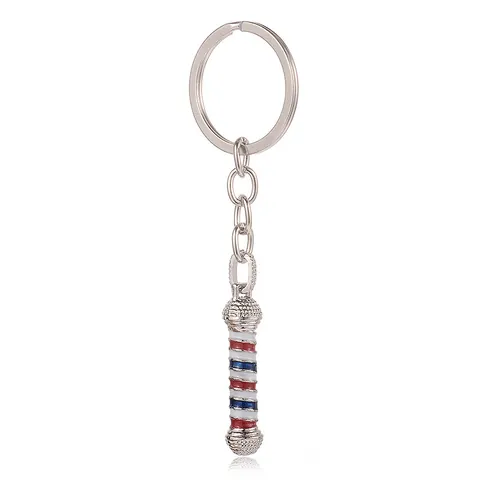 Llavero de Poste de Barbero Creativo de Metal Luz de Barbero Giratoria con Diamantes de Imitación Aleación Esmalte a Rayas Llavero para Peluquería Regalo