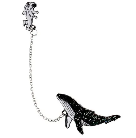 Creatieve Legering Astronaut En Dolfijn Emaille Pin Met Ketting Verbonden Brosche Universum Sterrenhemel Badge Voor Unisex Mode Sieraden