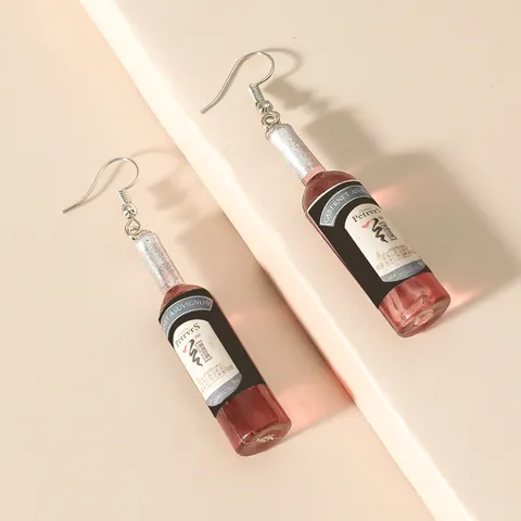 Creative Micro Wine Bottle Drop Earrings Miniature Plastic Resin Alloy Hook Dangle Earrings Women Fashion Jewelry Party Decor