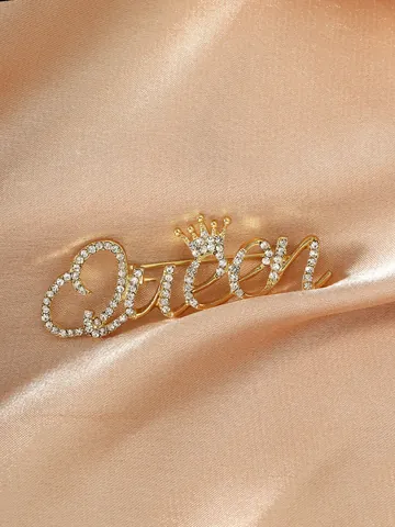 Luxury Gold Queen Crown Rhinestone Brooch Alloy Inlaid Clear Crystal Pins Jewelry For Wedding Banquet Party Women Accessories