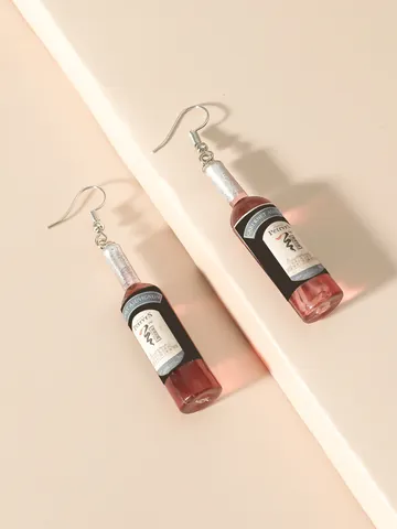 Creative Micro Wine Bottle Drop Earrings Miniature Plastic Resin Alloy Hook Dangle Earrings Women Fashion Jewelry Party Decor