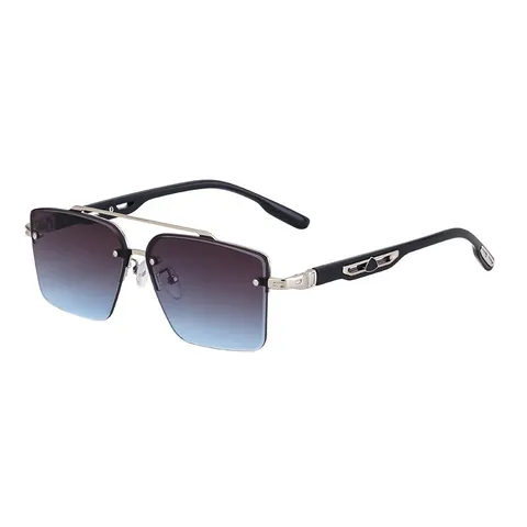 Fashion Square Double Bridge Sunglasses For Men UV400 Protection PC Metal Rimless Eyewear For Driving Outdoor Casual