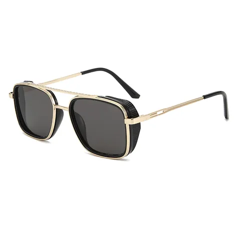 Retro Steampunk Metall Quadratische Sonnenbrille Für Damen Herren UV400 Schutz Doppelsteg Mesh Seitenschutz Mode Fliegerbrille