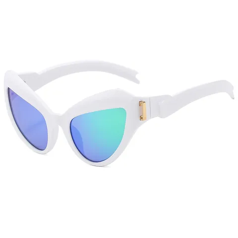 Cat Eye Sunglasses UV400 Protection PC Frame AC Lens Fashion Eyewear Outdoor Sports Colorful Mirror Golden Metal Decor