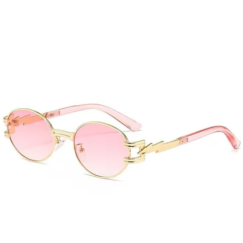 Punk Retro Metal Oval Sunglasses For Women Men Fashion Lightning Bolt Design PC Lens UV400 Round Sun Glasses Y2K Streetwear