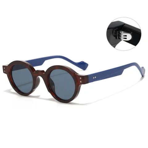 Gafas de Sol Redondas Retro Para Hombres Mujeres Montura Pequeña Bloque de Color PC Protección UV400 Vintage Moda Lujo