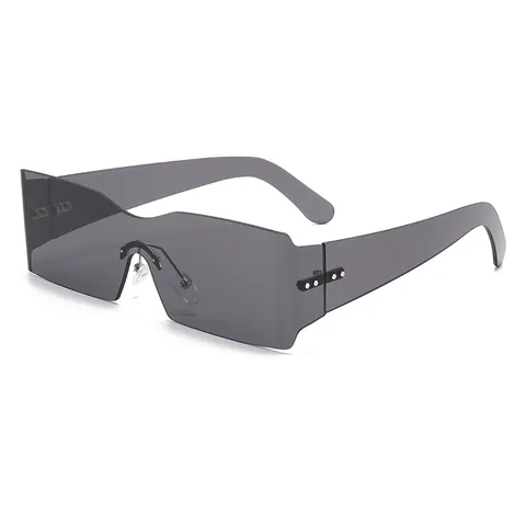 Dames Mode Y2K Randloze Shield Zonnebril Eendelige Lens Gelegeerd Frame UV400 Bescherming Oversized Vierkante Zonnebril Voor Feest Reizen