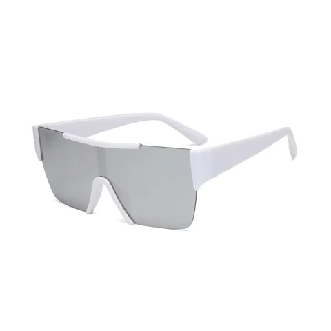 Integrated Shield Sunglasses For Men Women Rimless Oversized Flat Top Mirror Lens UV400 Cycling Sports Eyewear Futuristic Fashion Glasses