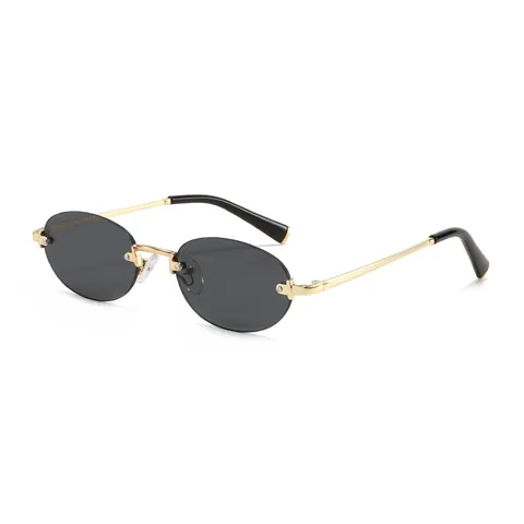 Vintage Rimless Oval Sunglasses For Women Men Metal Frame UV400 Protection Luxury Y2K Minimalist Fashion Eyewear For Travel Party
