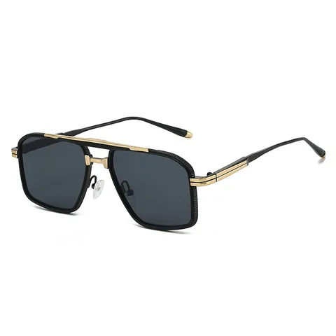 Fashion Square Aviator Sunglasses For Men Metal Frame Double Bridge UV400 Gradient Lens Retro Outdoor Travel Eyewear