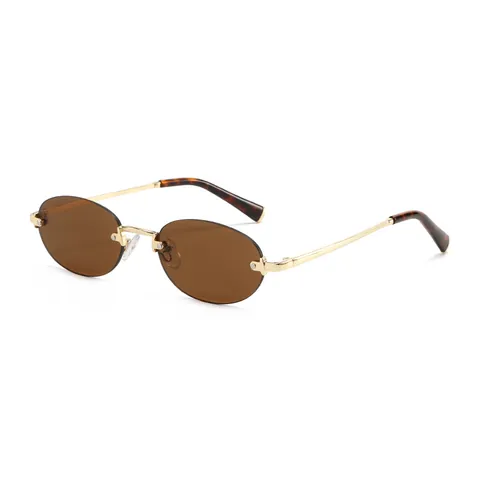Vintage Rimless Oval Sunglasses For Women Men Metal Frame UV400 Protection Luxury Y2K Minimalist Fashion Eyewear For Travel Party