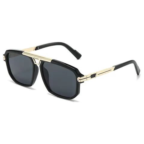 Lunettes de Soleil Aviateur Carrées Oversized Vintage Monture PC Double Pont en Métal Verres AC UV400 Mode Homme Femme