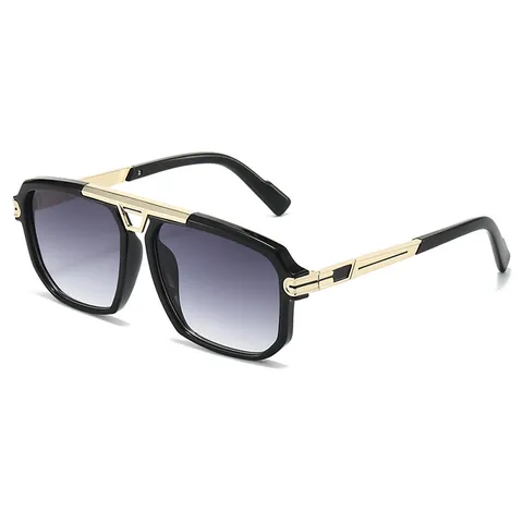 Lunettes de Soleil Aviateur Carrées Oversized Vintage Monture PC Double Pont en Métal Verres AC UV400 Mode Homme Femme