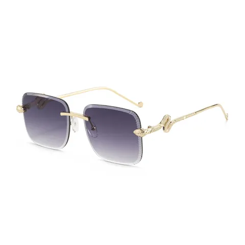 Gafas de Sol Cuadradas Sin Montura Vintage para Mujer Hombre Moda Metal Oro Patilla de Serpiente Lente PC Degradada Lujo Protección UV400